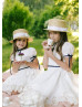 Ivory Cotton Flower Girl Dress With Navy Blue Ribbon